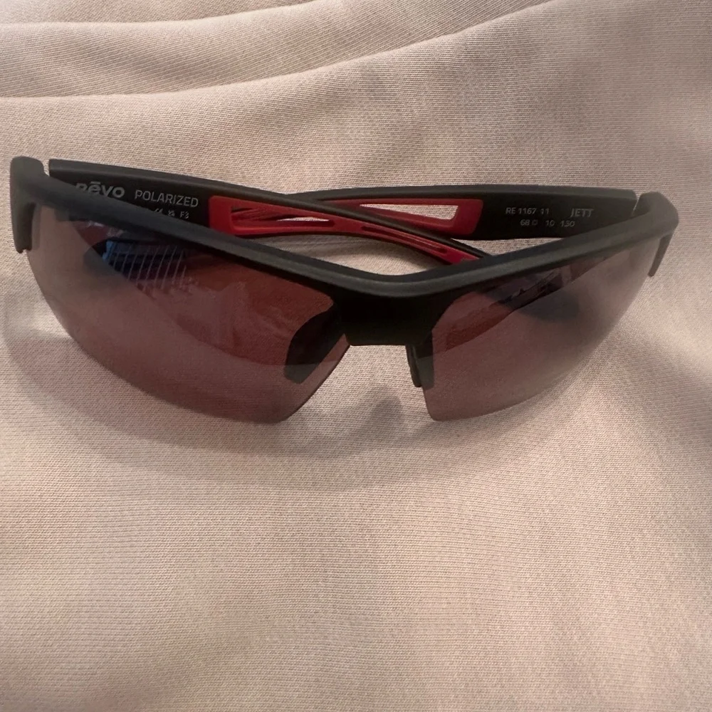 Mens RĒVO Sunglasses with Black Frame and Red Accents - Picture 3 of 3